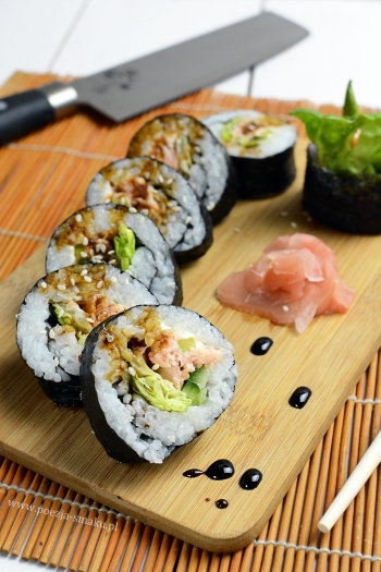 Sushi: Maki z pieczonym łososiem